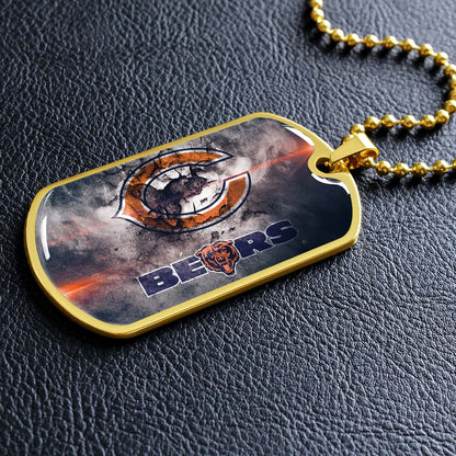 American Football Dog Tag Necklace - AFD057 - Chicago Bears - NFL Teams - Military Ball Chain