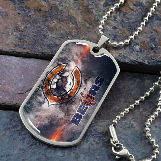 American Football Dog Tag Necklace - AFD057 - Chicago Bears - NFL Teams - Military Ball Chain