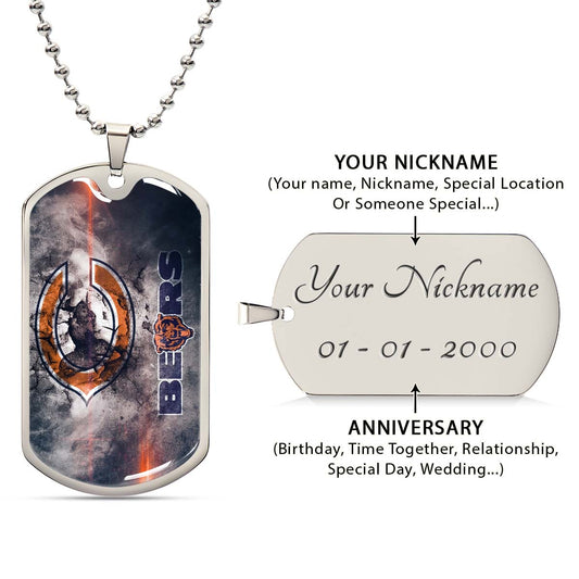American Football Dog Tag Necklace - AFD057 - Chicago Bears - NFL Teams - Military Ball Chain
