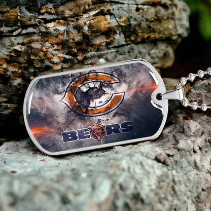 American Football Dog Tag Necklace - AFD057 - Chicago Bears - NFL Teams - Military Ball Chain