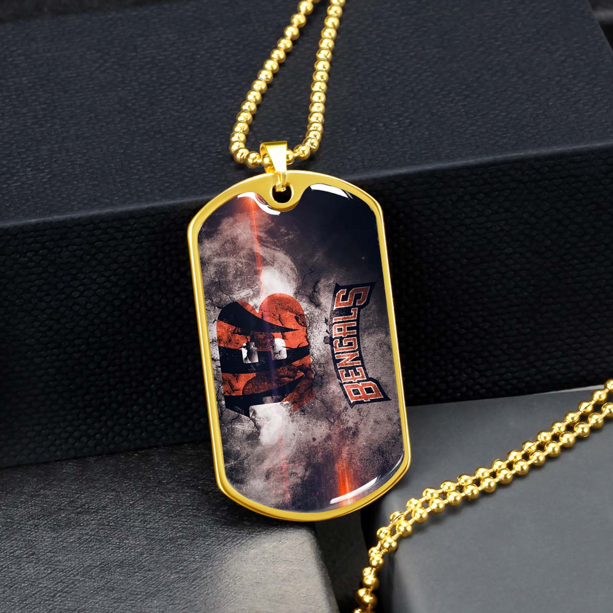 American Football Dog Tag Necklace - AFD058 - Cincinnati Bengals - NFL Teams - Military Ball Chain
