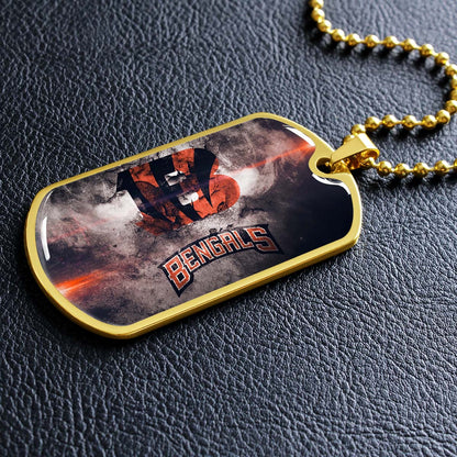 American Football Dog Tag Necklace - AFD058 - Cincinnati Bengals - NFL Teams - Military Ball Chain