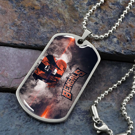 American Football Dog Tag Necklace - AFD058 - Cincinnati Bengals - NFL Teams - Military Ball Chain