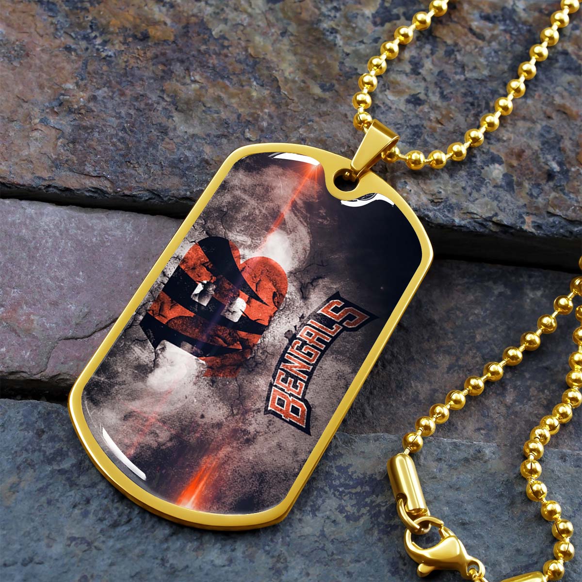 American Football Dog Tag Necklace - AFD058 - Cincinnati Bengals - NFL Teams - Military Ball Chain