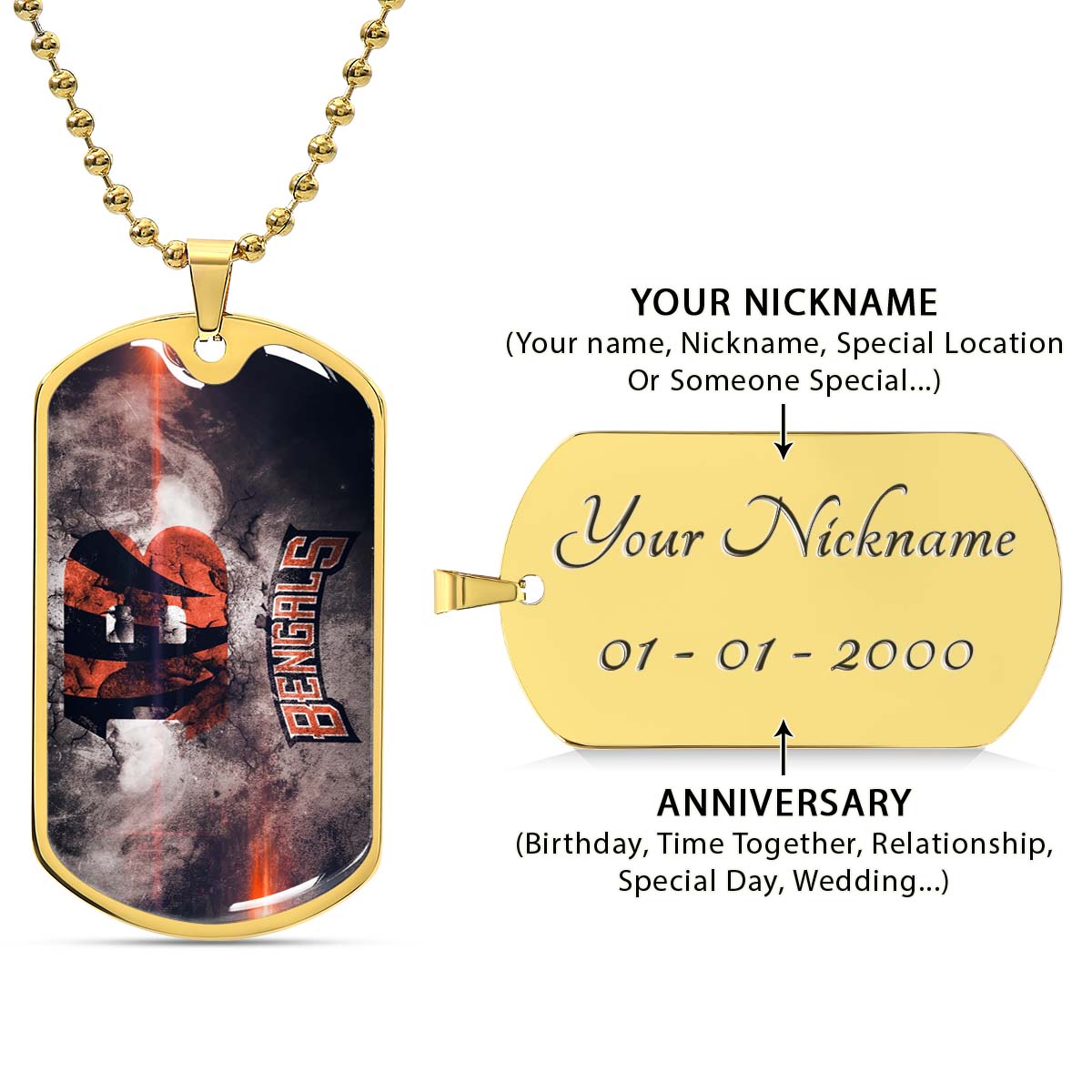 American Football Dog Tag Necklace - AFD058 - Cincinnati Bengals - NFL Teams - Military Ball Chain