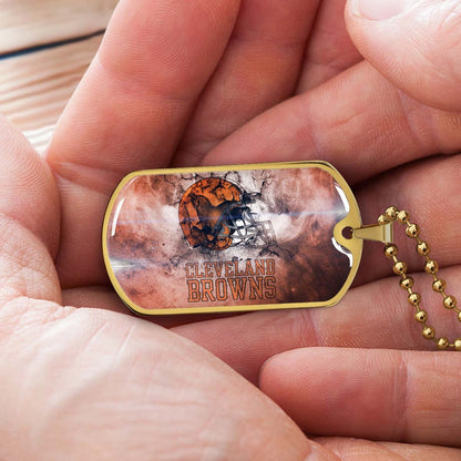 American Football Dog Tag Necklace - AFD059 - Cleveland Browns - NFL Teams - Military Ball Chain
