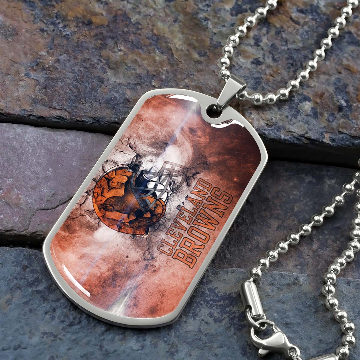 American Football Dog Tag Necklace - AFD059 - Cleveland Browns - NFL Teams - Military Ball Chain