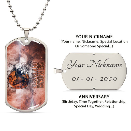 American Football Dog Tag Necklace - AFD059 - Cleveland Browns - NFL Teams - Military Ball Chain