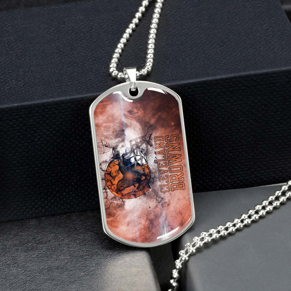 American Football Dog Tag Necklace - AFD059 - Cleveland Browns - NFL Teams - Military Ball Chain