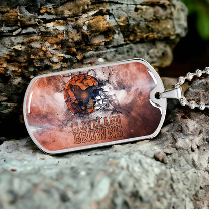 American Football Dog Tag Necklace - AFD059 - Cleveland Browns - NFL Teams - Military Ball Chain