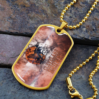 American Football Dog Tag Necklace - AFD059 - Cleveland Browns - NFL Teams - Military Ball Chain