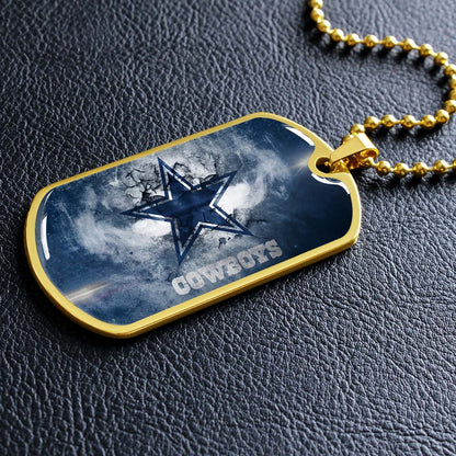 American Football Dog Tag Necklace - AFD060 - Dallas Cowboys - NFL Teams - Military Ball Chain