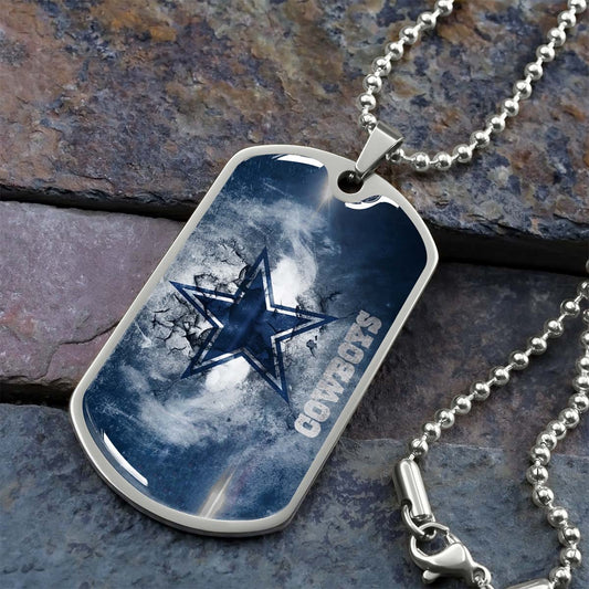 American Football Dog Tag Necklace - AFD060 - Dallas Cowboys - NFL Teams - Military Ball Chain