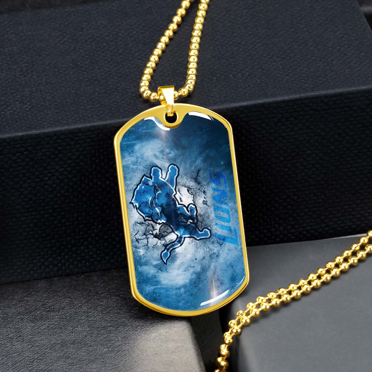 American Football Dog Tag Necklace - AFD062 - Detroit Lions - NFL Teams - Military Ball Chain