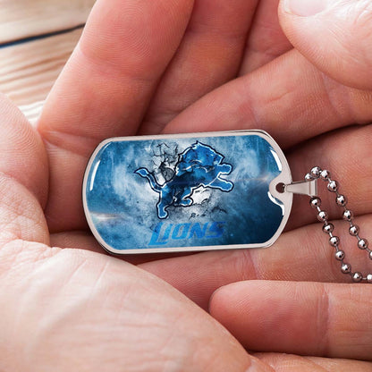 American Football Dog Tag Necklace - AFD062 - Detroit Lions - NFL Teams - Military Ball Chain