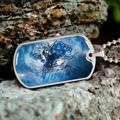 American Football Dog Tag Necklace - AFD062 - Detroit Lions - NFL Teams - Military Ball Chain