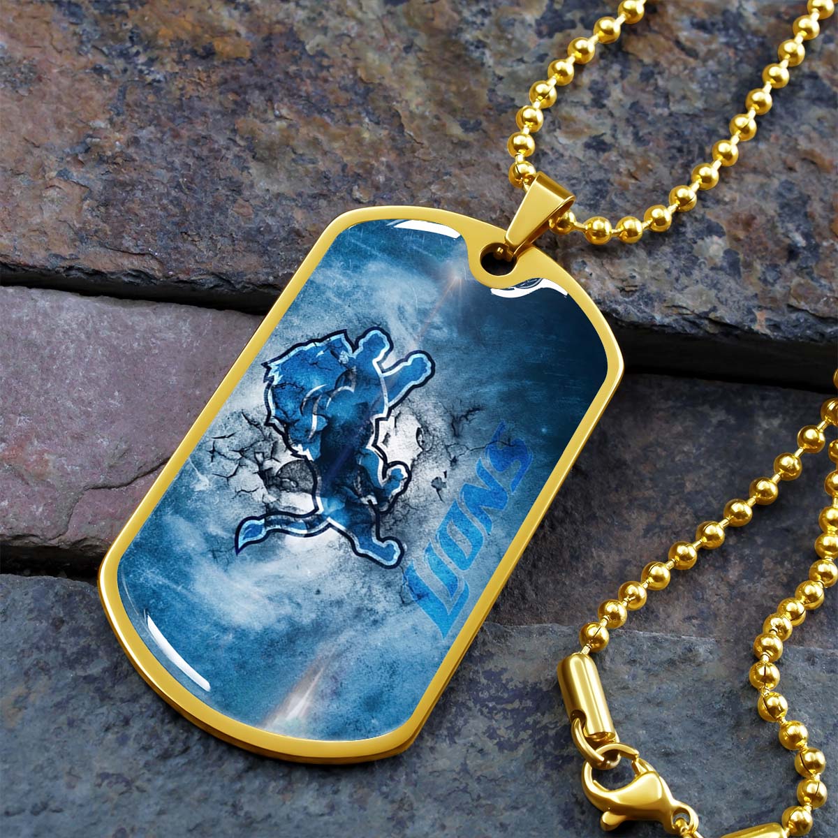 American Football Dog Tag Necklace - AFD062 - Detroit Lions - NFL Teams - Military Ball Chain