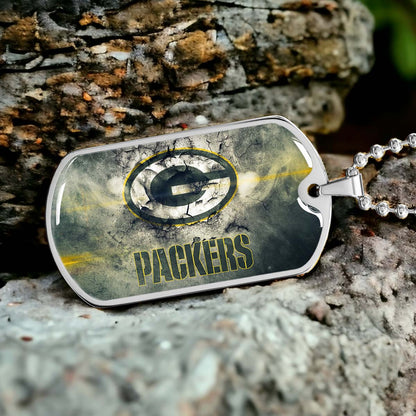 American Football Dog Tag Necklace - AFD063 - Green Bay Packers - NFL Teams - Military Ball Chain