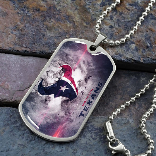 American Football Dog Tag Necklace - AFD064 - Houston Texans - NFL Teams - Military Ball Chain