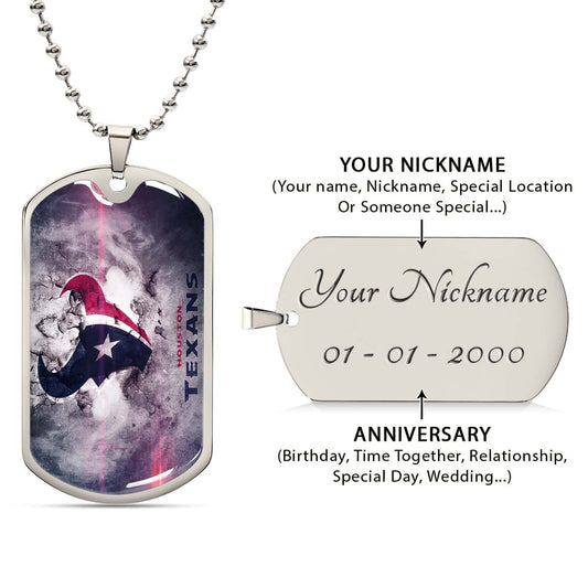American Football Dog Tag Necklace - AFD064 - Houston Texans - NFL Teams - Military Ball Chain