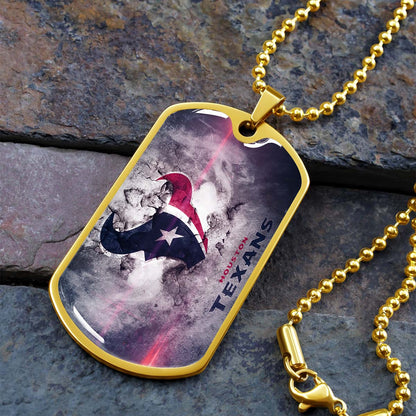 American Football Dog Tag Necklace - AFD064 - Houston Texans - NFL Teams - Military Ball Chain