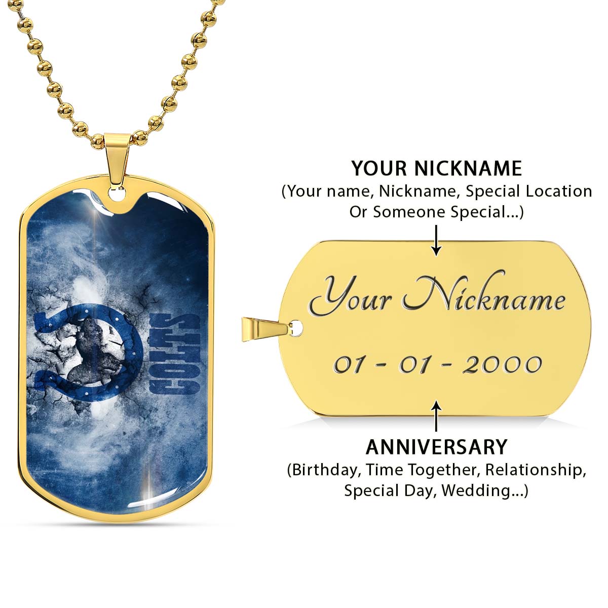 American Football Dog Tag Necklace - AFD065 - Indianapolis Colts - NFL Teams - Military Ball Chain