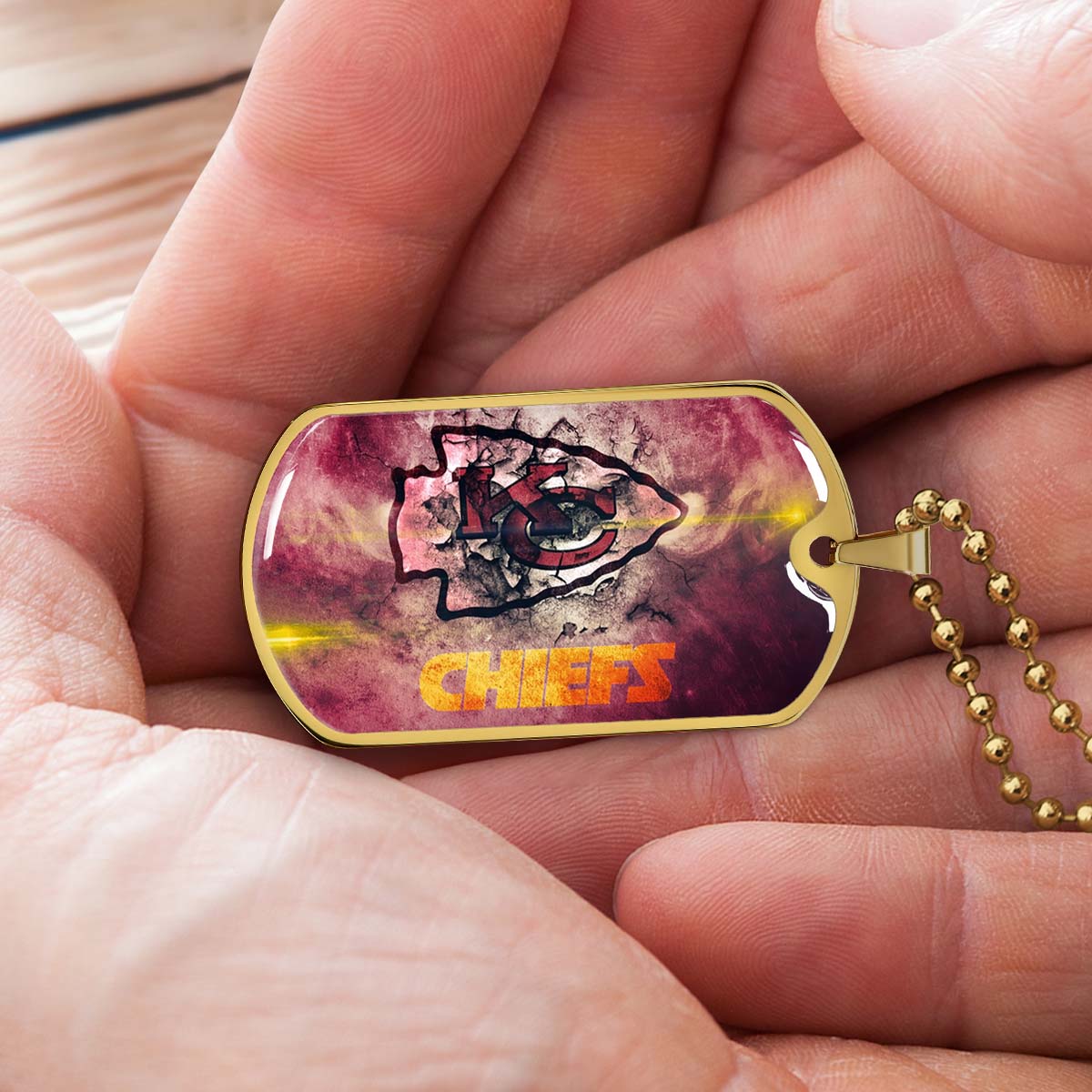 American Football Dog Tag Necklace - AFD067 - Kansas City Chiefs - NFL Teams - Military Ball Chain