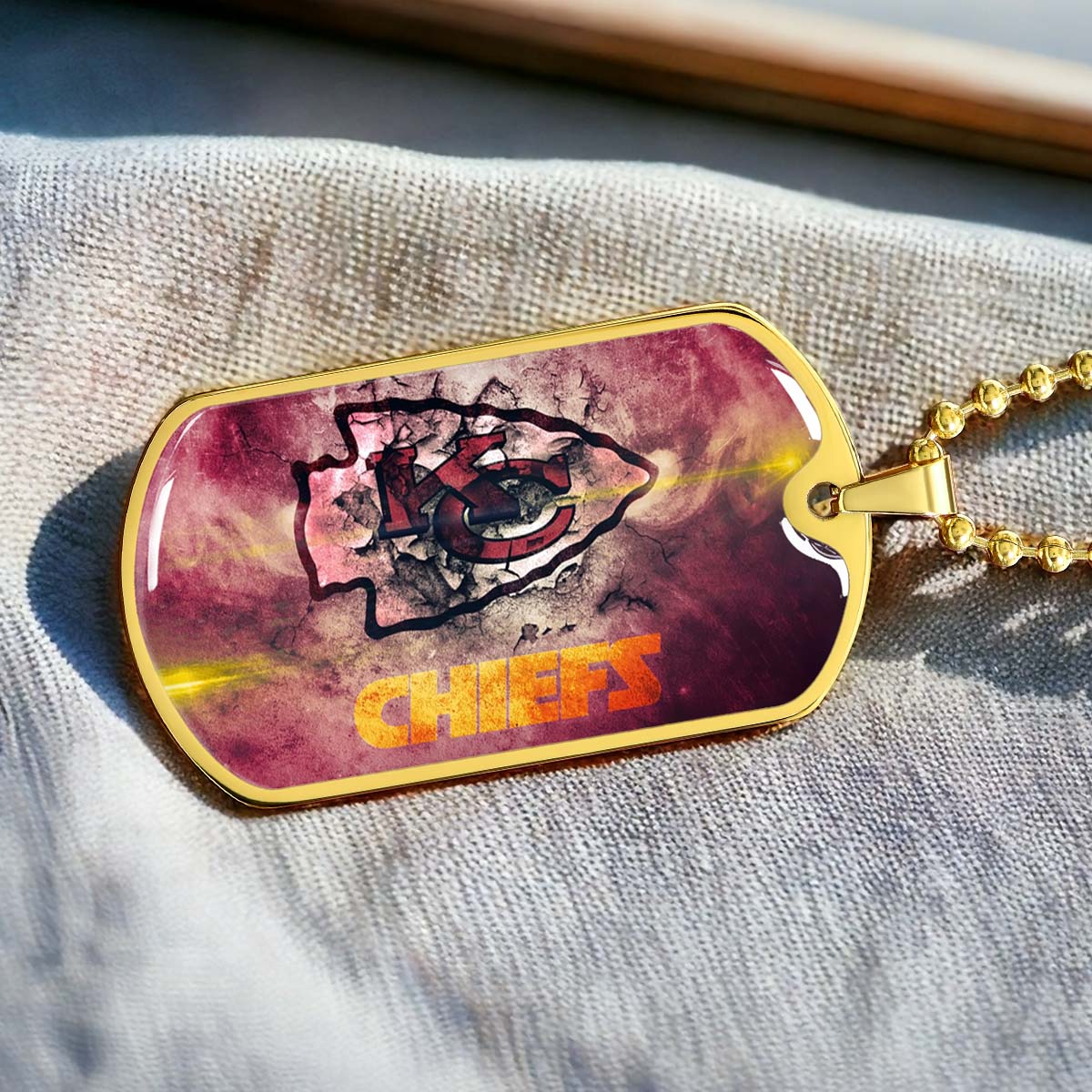 American Football Dog Tag Necklace - AFD067 - Kansas City Chiefs - NFL Teams - Military Ball Chain
