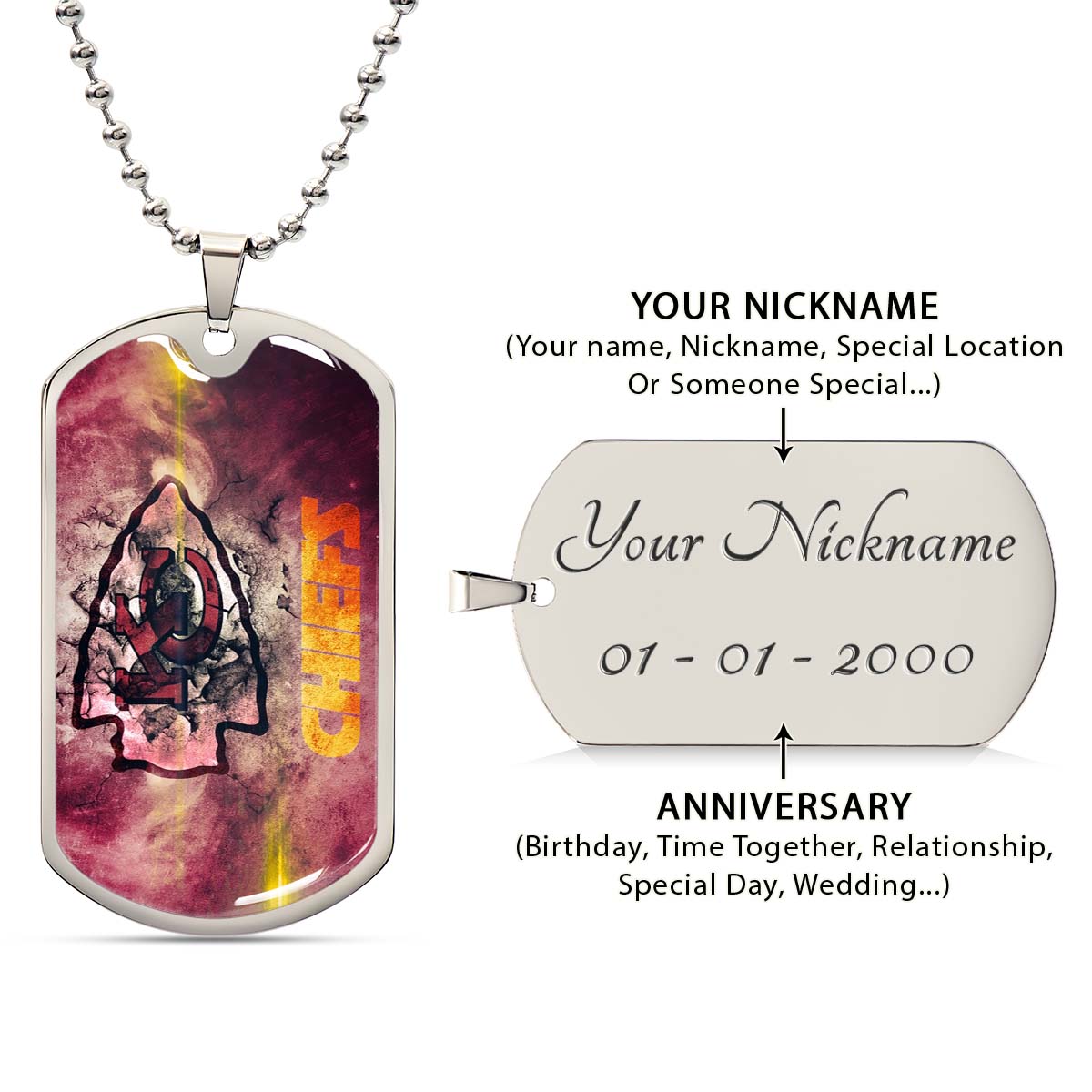 American Football Dog Tag Necklace - AFD067 - Kansas City Chiefs - NFL Teams - Military Ball Chain