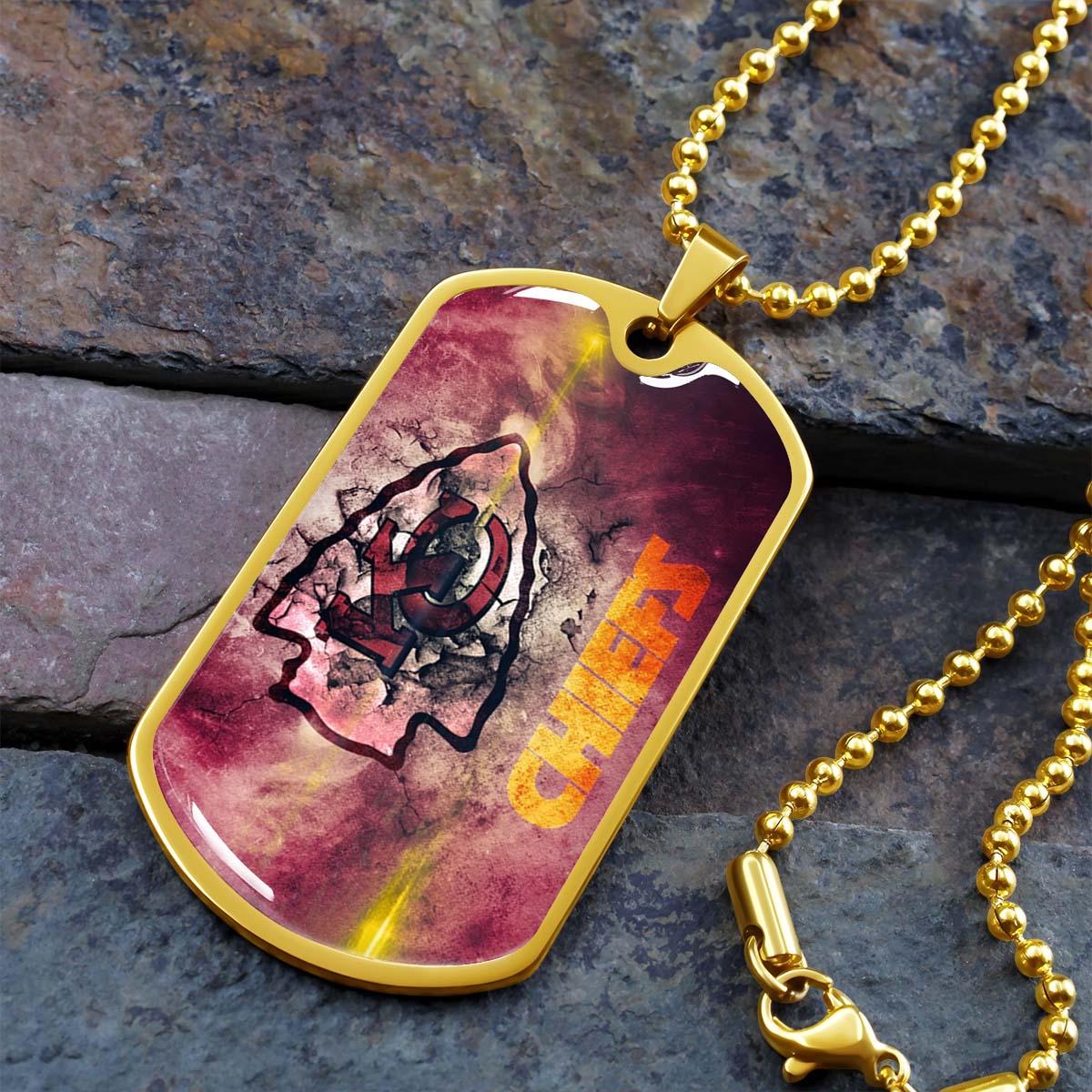 American Football Dog Tag Necklace - AFD067 - Kansas City Chiefs - NFL Teams - Military Ball Chain