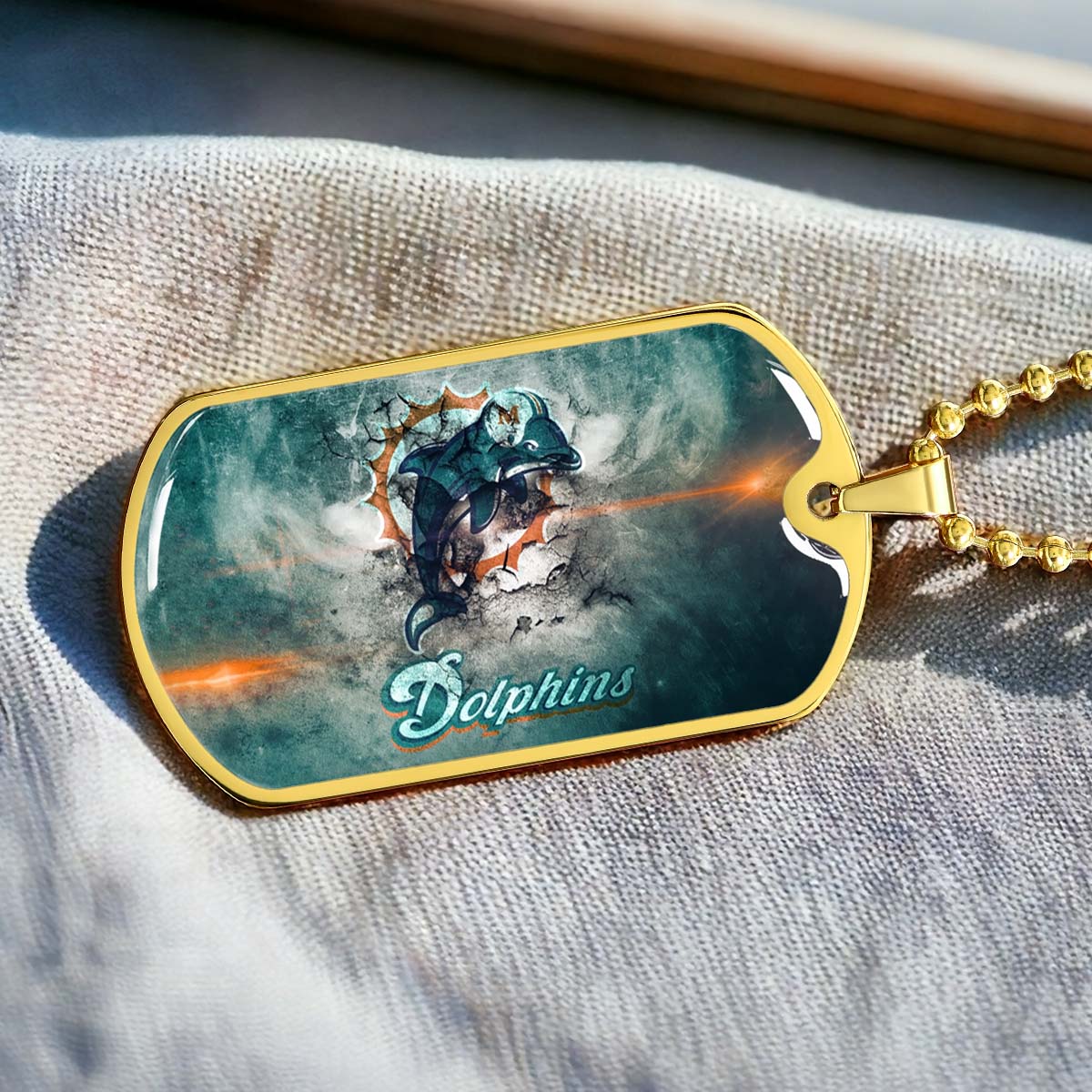 American Football Dog Tag Necklace - AFD068 - Miami Dolphins - NFL Teams - Military Ball Chain