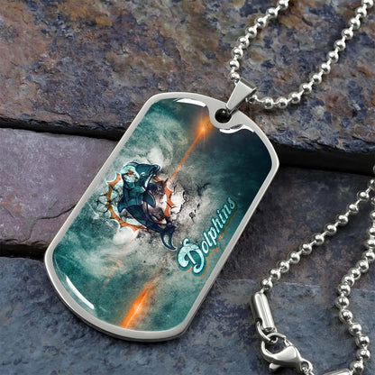 American Football Dog Tag Necklace - AFD068 - Miami Dolphins - NFL Teams - Military Ball Chain
