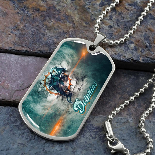 American Football Dog Tag Necklace - AFD068 - Miami Dolphins - NFL Teams - Military Ball Chain