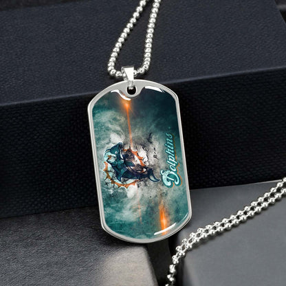 American Football Dog Tag Necklace - AFD068 - Miami Dolphins - NFL Teams - Military Ball Chain