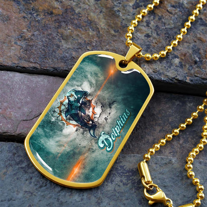 American Football Dog Tag Necklace - AFD068 - Miami Dolphins - NFL Teams - Military Ball Chain