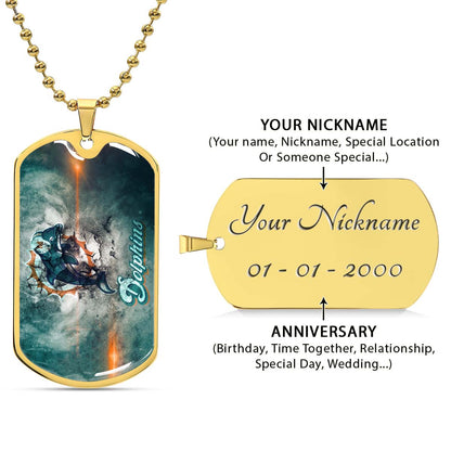 American Football Dog Tag Necklace - AFD068 - Miami Dolphins - NFL Teams - Military Ball Chain