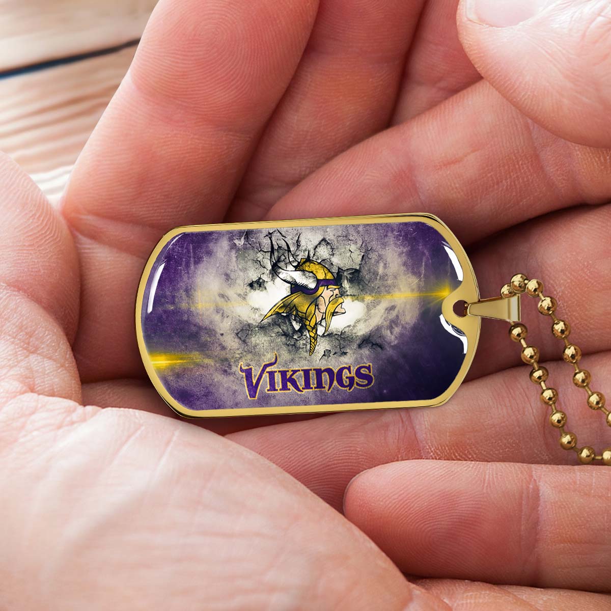 American Football Dog Tag Necklace - AFD069 - Minnesota Vikings - NFL Teams - Military Ball Chain