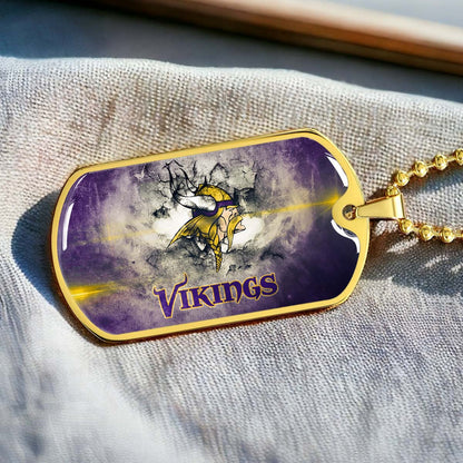 American Football Dog Tag Necklace - AFD069 - Minnesota Vikings - NFL Teams - Military Ball Chain