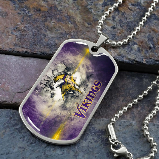 American Football Dog Tag Necklace - AFD069 - Minnesota Vikings - NFL Teams - Military Ball Chain
