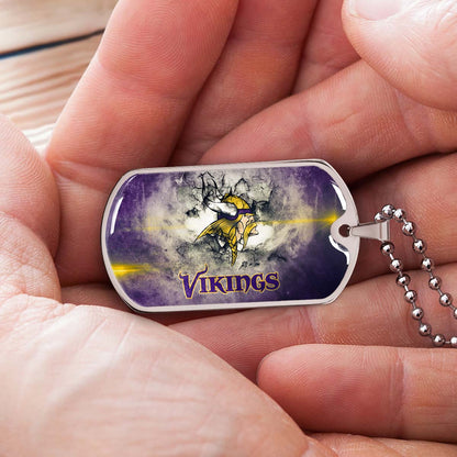 American Football Dog Tag Necklace - AFD069 - Minnesota Vikings - NFL Teams - Military Ball Chain
