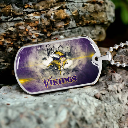 American Football Dog Tag Necklace - AFD069 - Minnesota Vikings - NFL Teams - Military Ball Chain