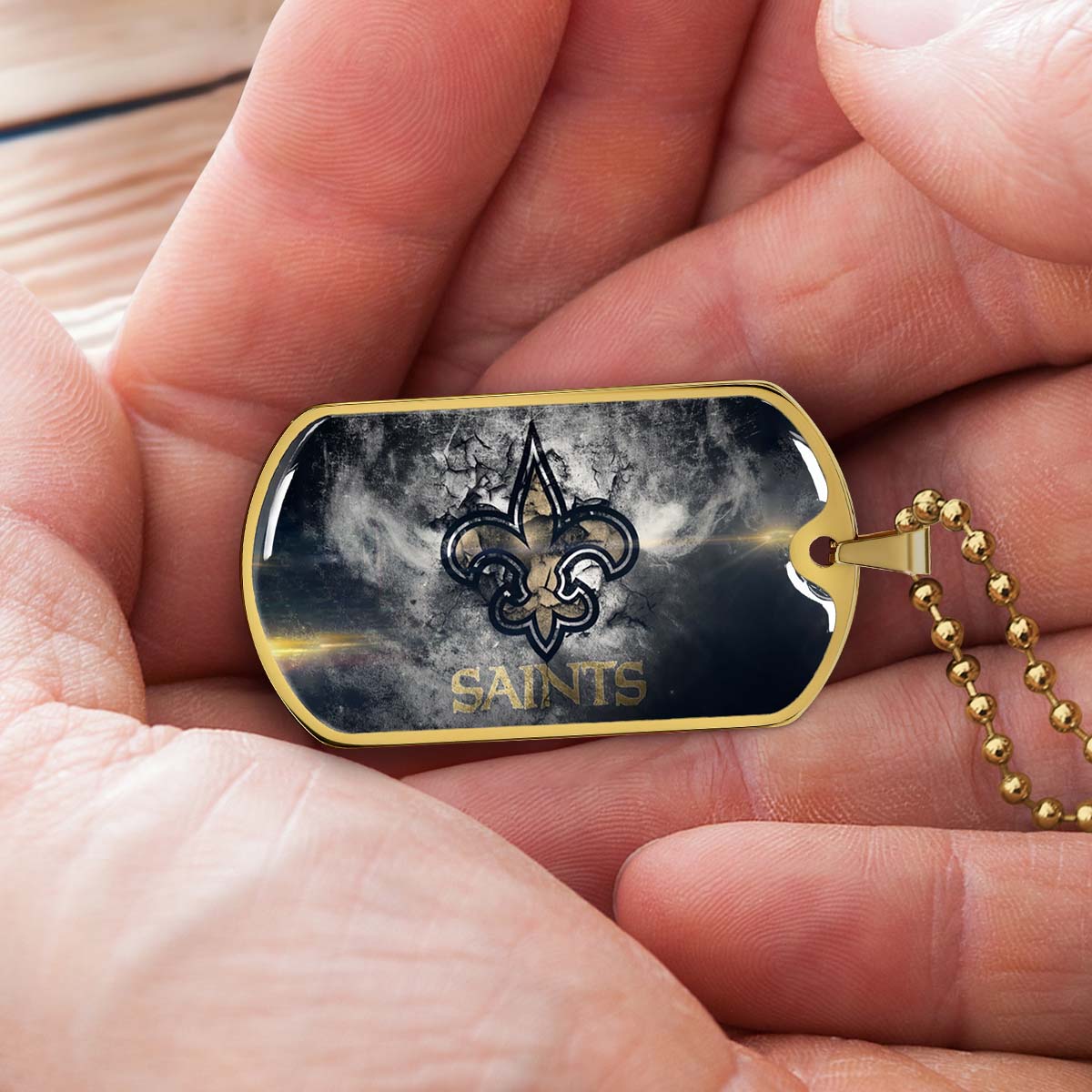 American Football Dog Tag Necklace - AFD071 - New Orleans Saints - NFL Teams - Military Ball Chain