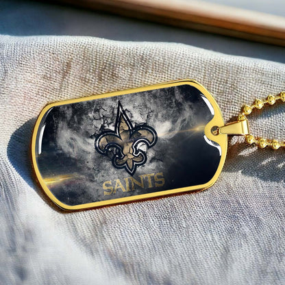 American Football Dog Tag Necklace - AFD071 - New Orleans Saints - NFL Teams - Military Ball Chain