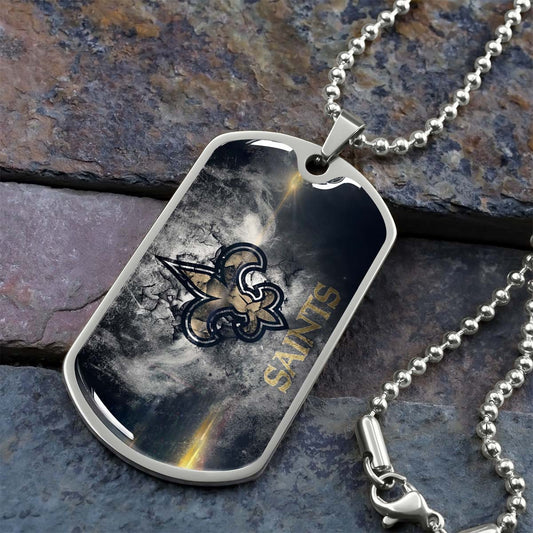 American Football Dog Tag Necklace - AFD071 - New Orleans Saints - NFL Teams - Military Ball Chain