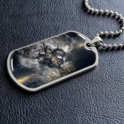 American Football Dog Tag Necklace - AFD071 - New Orleans Saints - NFL Teams - Military Ball Chain