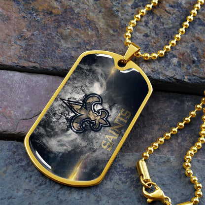 American Football Dog Tag Necklace - AFD071 - New Orleans Saints - NFL Teams - Military Ball Chain