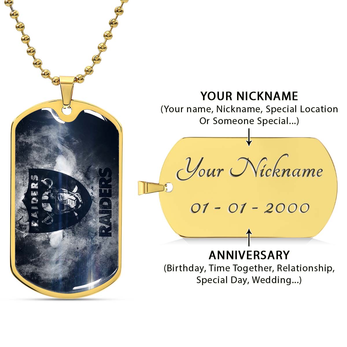 American Football Dog Tag Necklace - AFD074 - Oakland Raiders - NFL Teams - Military Ball Chain