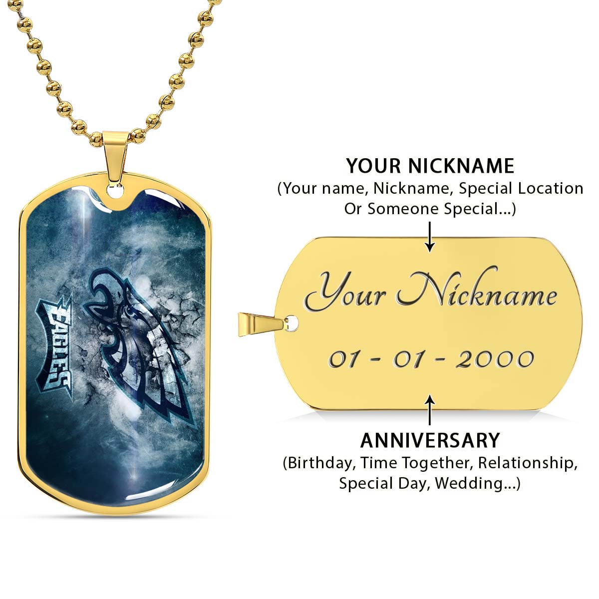 American Football Dog Tag Necklace - AFD075 - Philadelphia Eagles - NFL Teams - Military Ball Chain