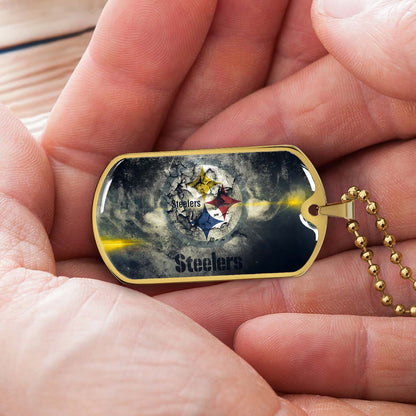 American Football Dog Tag Necklace - AFD076 - Pittsburgh Steelers - NFL Teams - Military Ball Chain