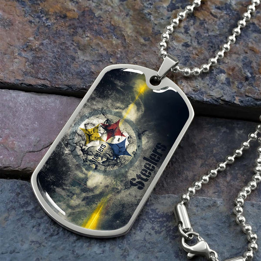 American Football Dog Tag Necklace - AFD076 - Pittsburgh Steelers - NFL Teams - Military Ball Chain